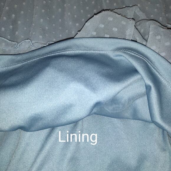 Express Blue Mini Dress SMALL Tiered Ruffles Swiss Squares Sheer Lined Keyhole - Picture 13 of 16